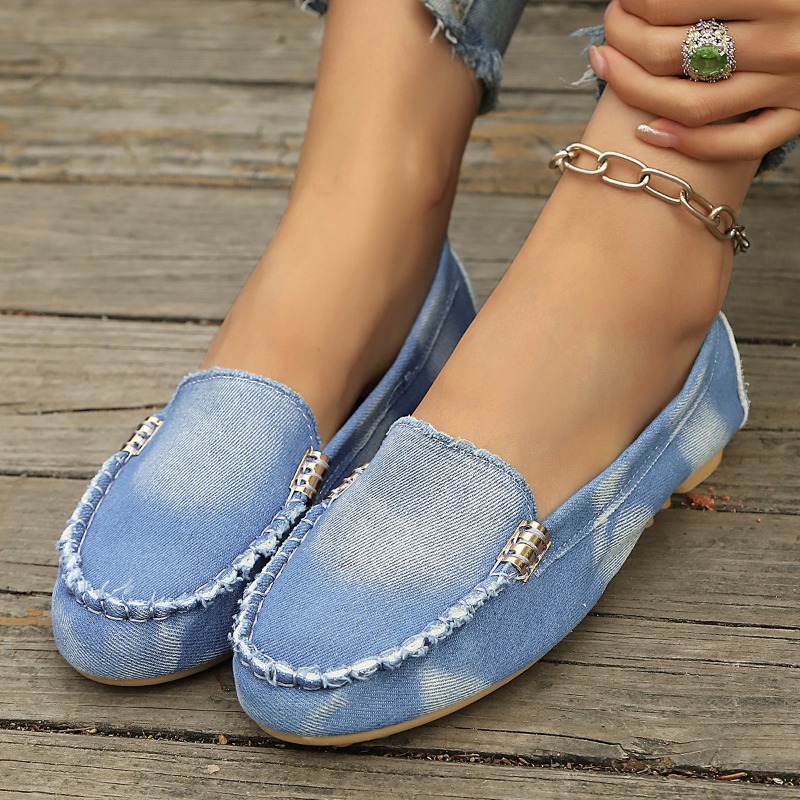 Women'S Fashion Loafers - Mocassins en denim bleu clair tendance,