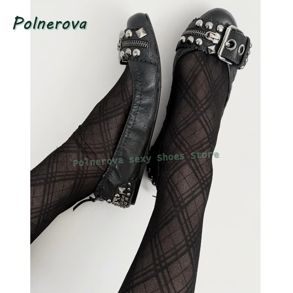 Women'S Fashion Loafers - Chaussures Mary Jane à boucle rivetée,