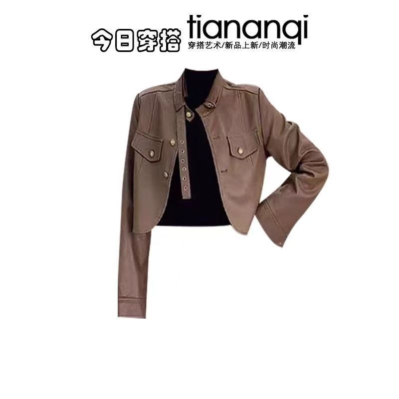 Mode femmes ensemble printemps - Women'S Fashion Leather Jacket avis et prix